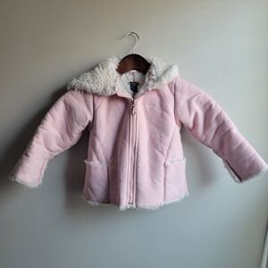 Sherpa Lined Heavy Baby Pink OshKosh Faux Suede Hooded Winter Snow Jacket, 3T
